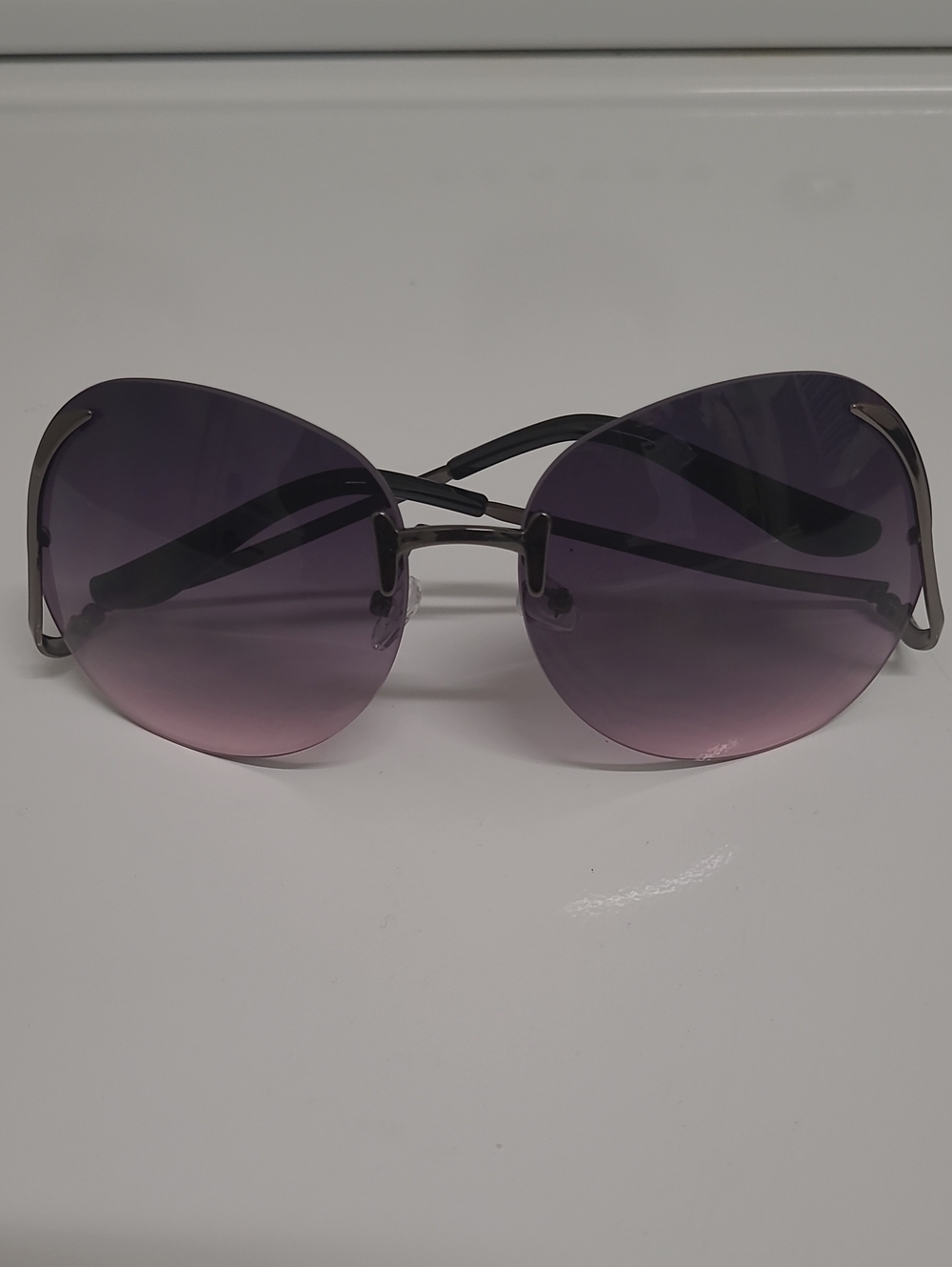 Rimless Women's Gradient Purple Oversized Sunglasses With Zip Case